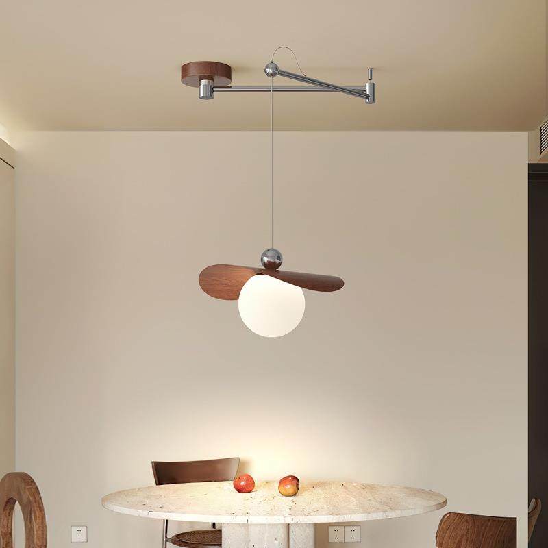 可位移餐厅灯奶油风餐桌法式中古风简约创意摇臂胡桃木色飞碟吊灯