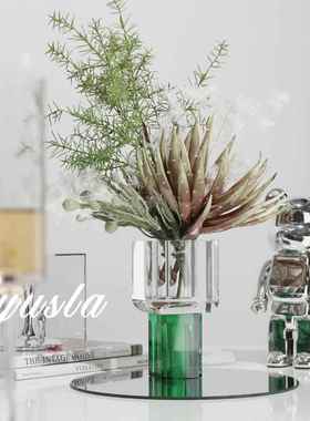 玻璃插干花瓶别墅花器样板间客厅茶几餐厅吧台桌面琉璃客厅装饰