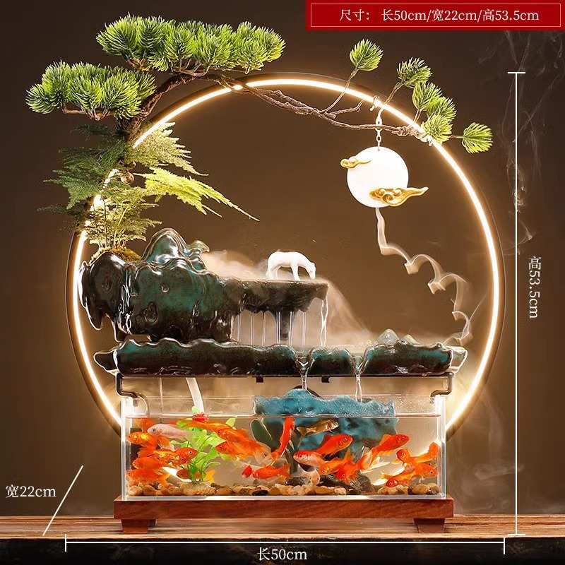 招财摆件流水鱼缸家居客厅桌面装饰D品水循环喷泉景观乔迁开业礼