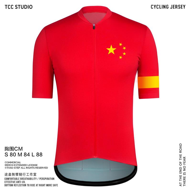 高档TOO STPE夏季红色短袖爱国中S国红旗行服自行车公路车男女上