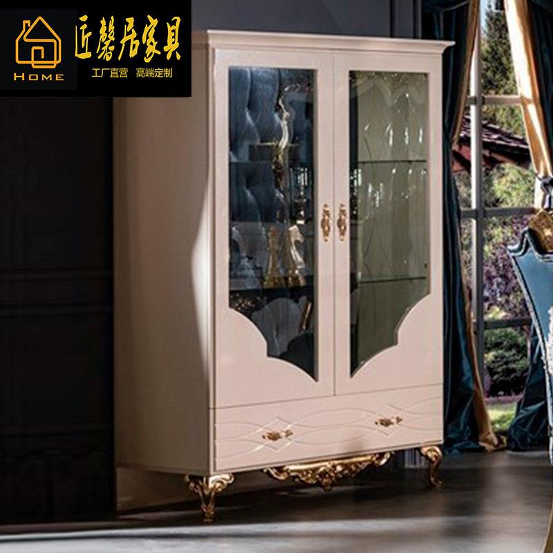 欧式桦木雕花酒柜意大利法式双门玻璃酒柜双门红酒储物展示柜家具