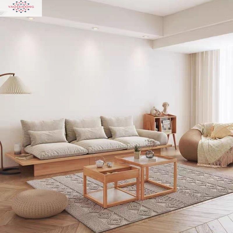 纯实木带抽屉日式侘寂风原木风沙发客厅小户型布艺北欧简约储物