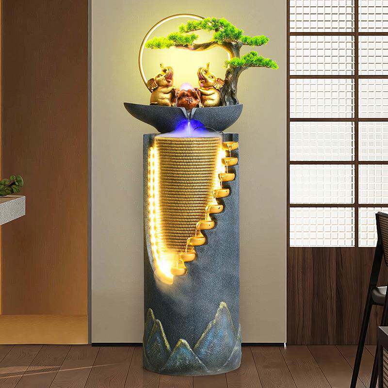 客厅流水喷泉球落地摆件家居装饰循环水加湿器开业礼品新中式落地