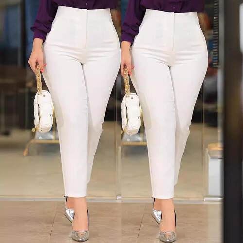 Zipper pleated women's pants with small hems