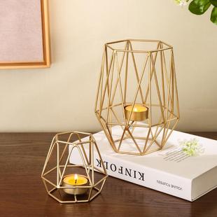 欧式 饰北欧五金烛台 铁艺烛台摆件蜡烛台餐厅几何蜡烛架桌面装
