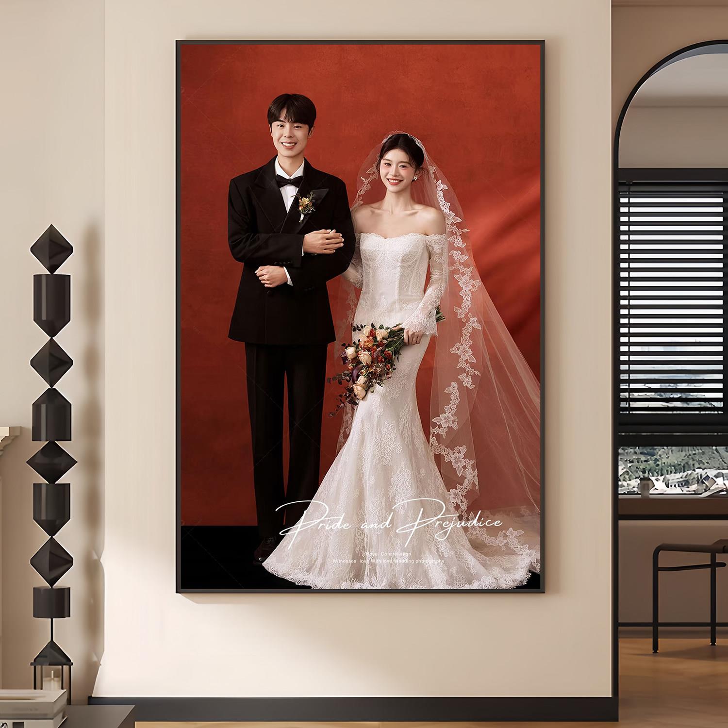 定制大尺寸婚纱照画框打印洗照片做成玄关画加相框结婚照放大挂墙