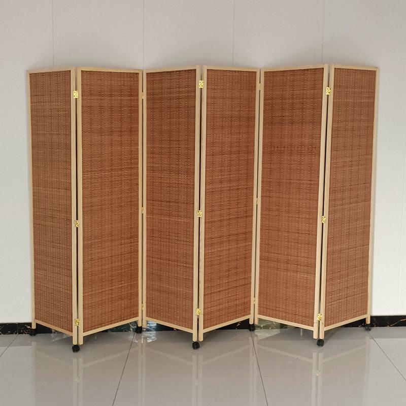 推拉移动屏风隔断客厅折叠玄关移动新中式滑轮实木竹编进门遮挡墙