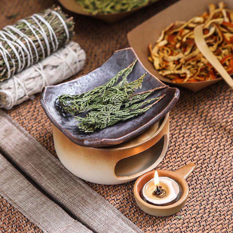 日式手作蜡烛烘烤温泡茶炉陶瓷薰香植物雪松香薰炉烤泡茶炉桌面摆