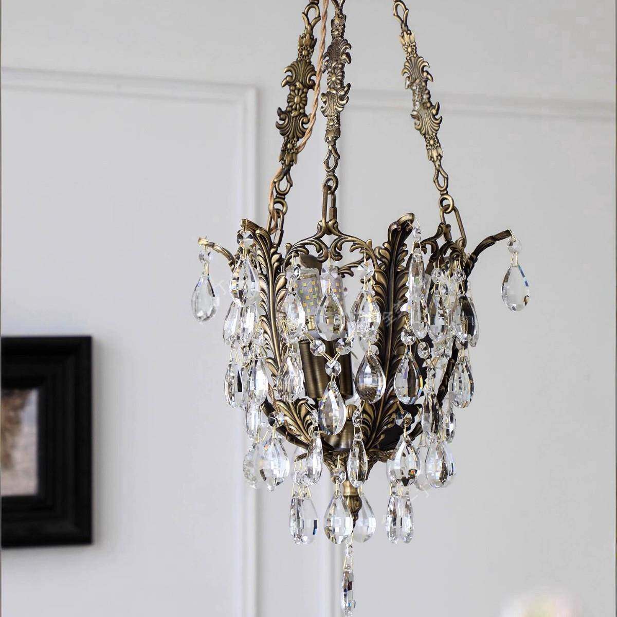 法式复古餐厅灯全铜美式卧室玄关阳台岛台欧式中古风创意水晶吊灯