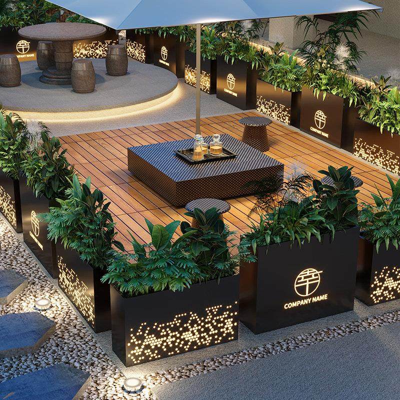 户外花箱组合灯箱外摆太阳能灯光花坛庭院奶茶店外摆隔断围栏花池,商业/办公家具,花坛/花箱,淘宝优惠券,粉丝福利购,淘宝优惠卷