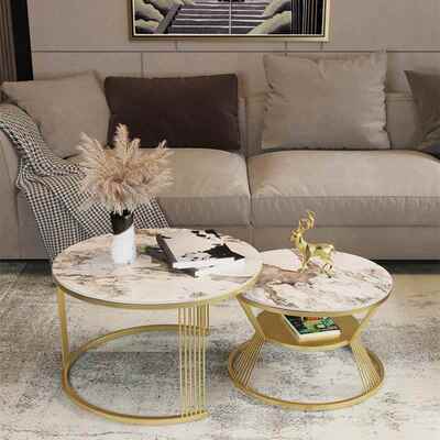 意轻奢岩板茶几家客厅用带抽屉茶几办公室创意MUZ可伸式缩层双茶