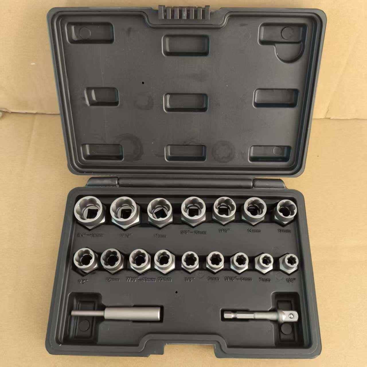 跨境破损受损螺母螺栓取出器18pc反牙套筒六角生锈断丝取出工具