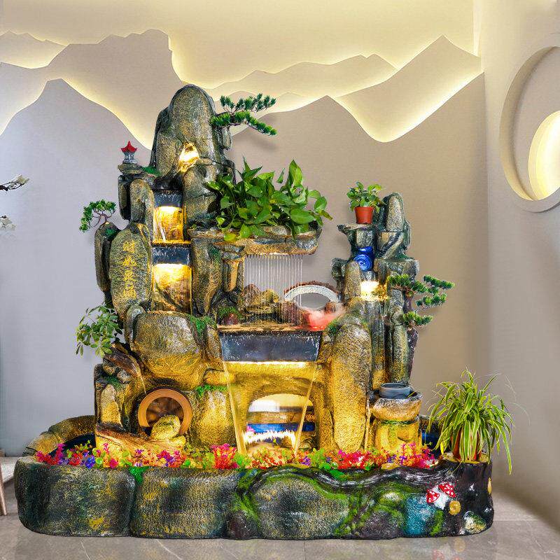 大型高山流水喷泉风水轮招财摆件室内客厅假山鱼缸水幕加湿器景观