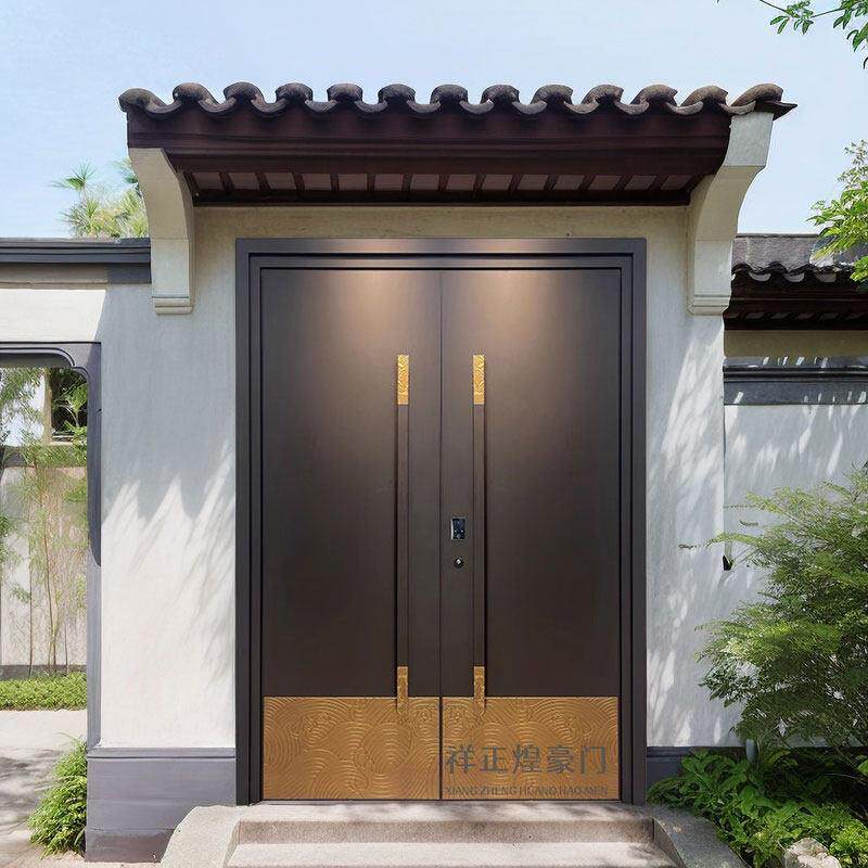 新中式铸铝门农村自建房进户门别墅大门双开门乡村庭院入户门铜门