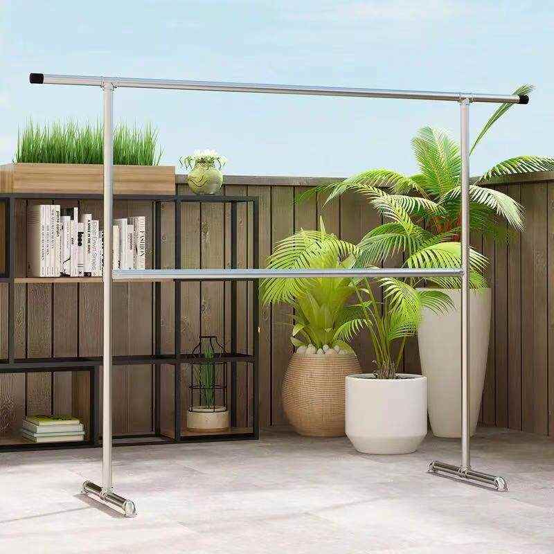 晾衣架服装店阳台衣钢管单杆晒衣落地镀锌衣架杆式被凉晒架家用