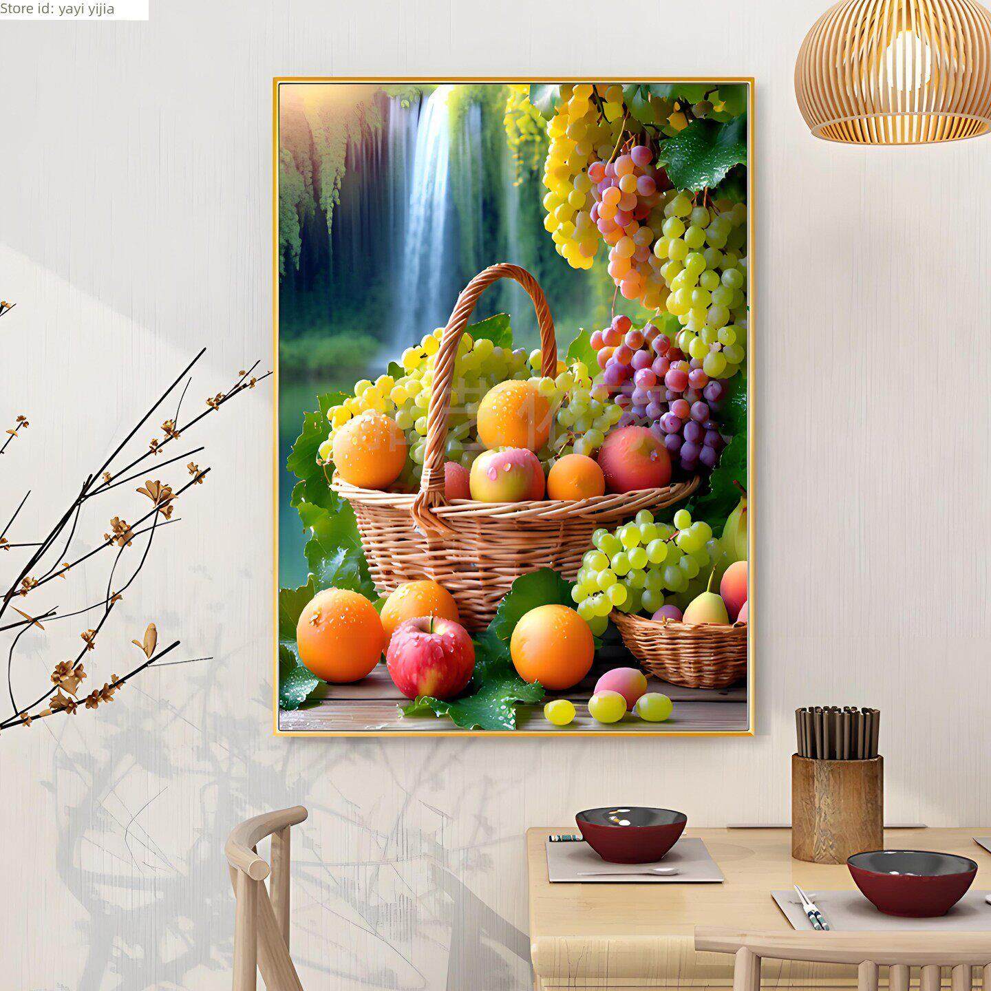 2025新款创意餐厅装饰画葡萄苹果挂画水果酒杯饭厅餐桌墙面壁画
