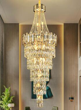 高端复式楼轻奢水晶灯别墅客厅餐厅楼中楼后现代旋转楼梯长吊灯