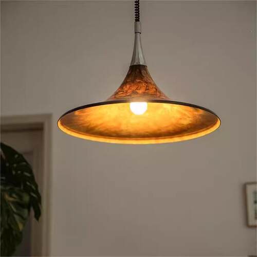 落设碟灯具计师霞中古餐厅吊可升降喇叭飞灯复古彩绘书房岛台伸灯