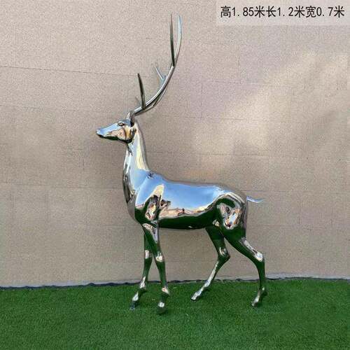 不锈钢切面鹿 几何镜面动物雕塑 户外草坪处艺术景观动物落地摆件