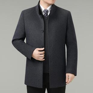 双面呢羊绒大衣男中款9806-J中年毛立呢领外套冬长季羽胆绒内爸爸