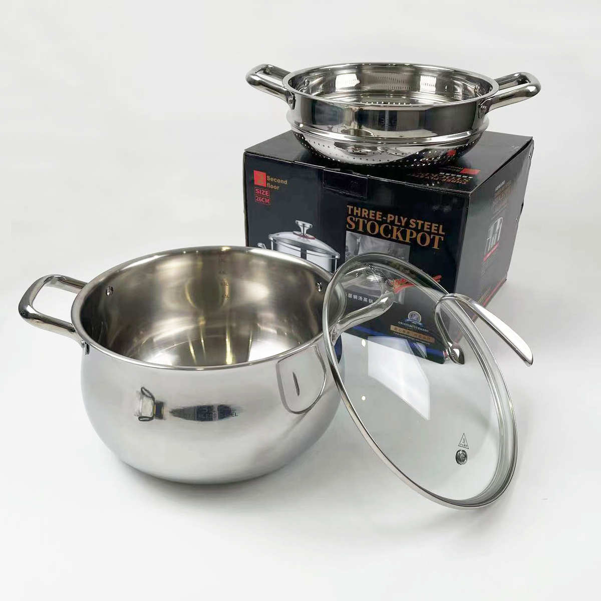 食品级24cm/26cm特厚不锈钢带屉双耳大肚汤锅煮面家用