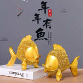 办公室树脂工艺品金鱼摆件书架桌面前台对年年有余门店鱼公司装 饰