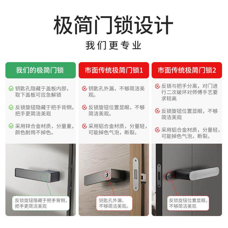 奥勒木门同色极门锁音磁吸静室内灰黑白家用卧室把XZA房间一简字
