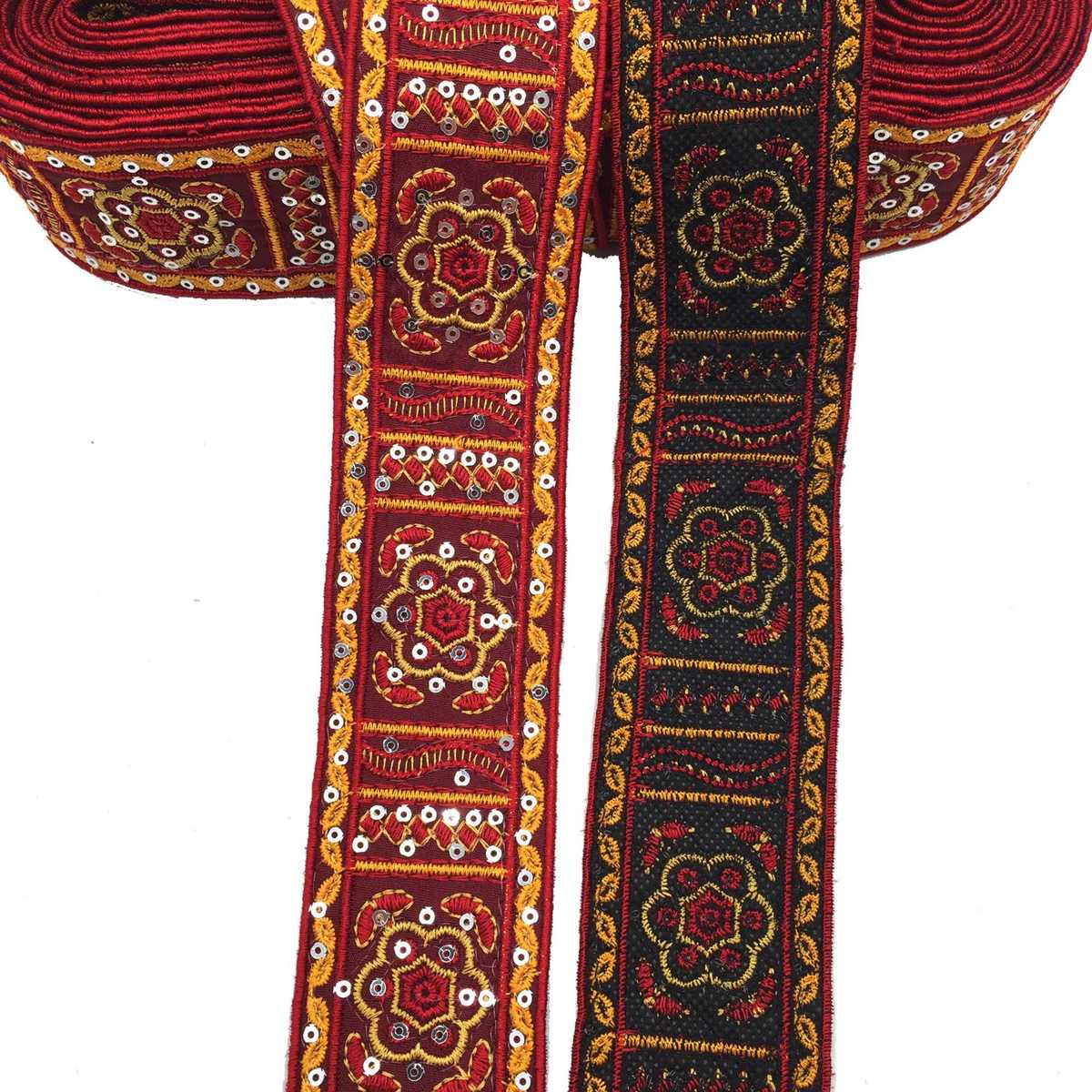 民族风刺绣珠片条码花边  服饰箱包辅料 不背胶织带提花批发