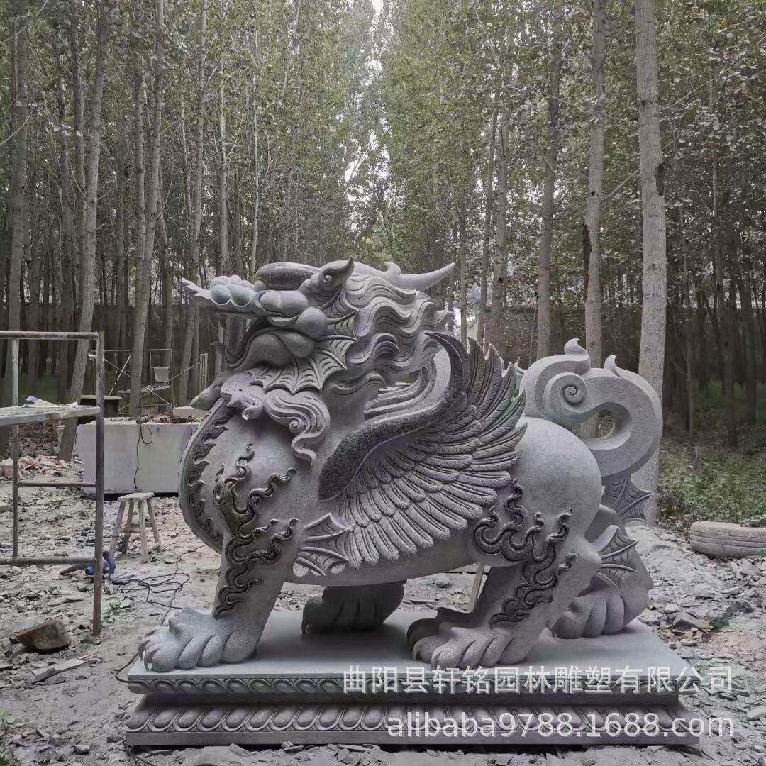定制石雕貔貅汉白玉瑞兽大理石麒麟一对别墅公司酒店门口广场摆件 - 实物图