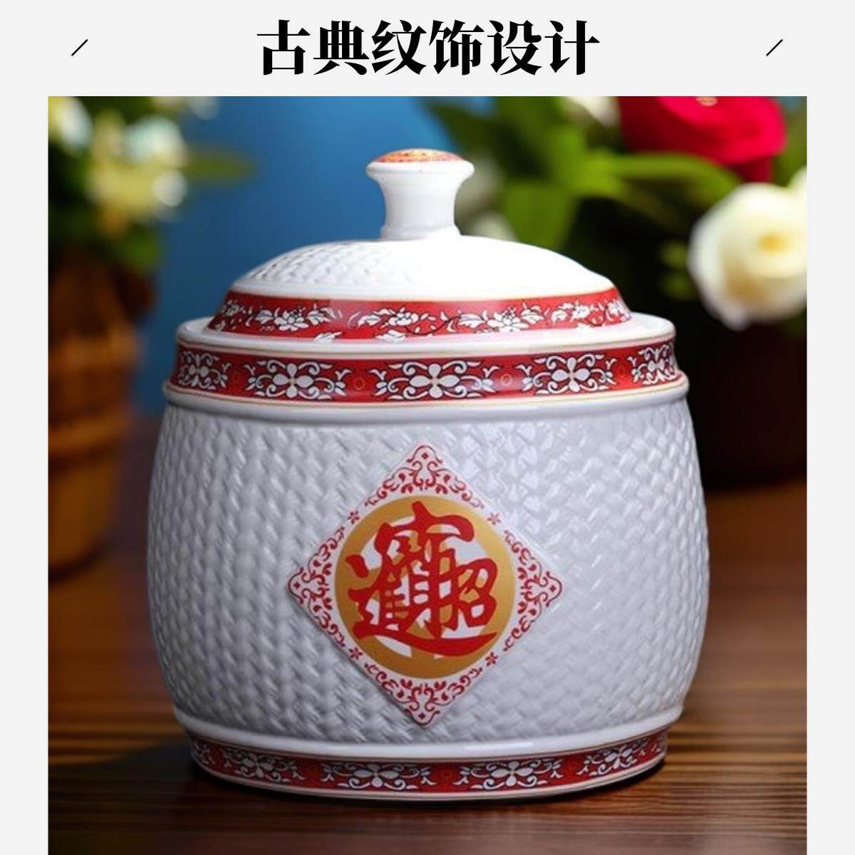 景德镇陶瓷米缸储米箱面粉收纳箱20斤防虫防潮家用全密封装米桶缸