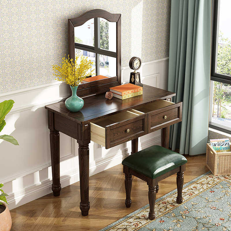 美式实木梳妆台白蜡木化妆台卧室化妆桌简约化妆柜带梳妆镜妆凳,住宅家具,梳妆台/桌,淘宝优惠券,粉丝福利购,淘宝优惠卷