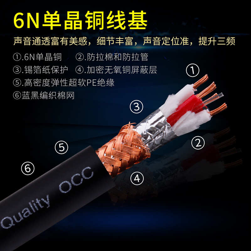 YYTCG 音频线四芯单晶铜散线无氧铜屏蔽CD功放音箱音响信号连接线
