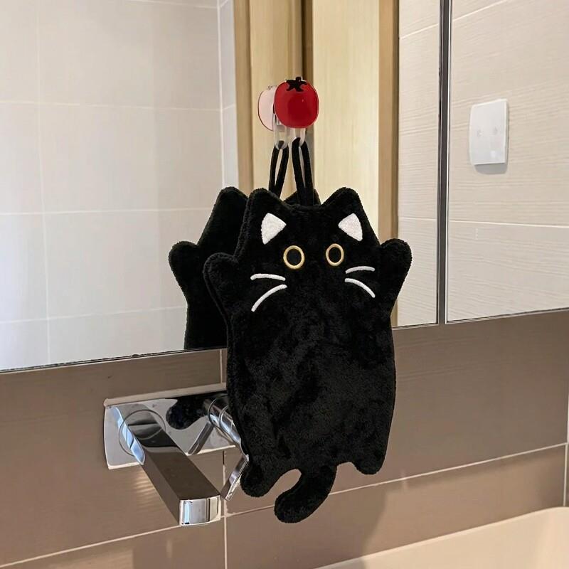 黑猫擦手毛巾挂式擦手布厨房超强吸水加厚速干柔软家用可爱创意