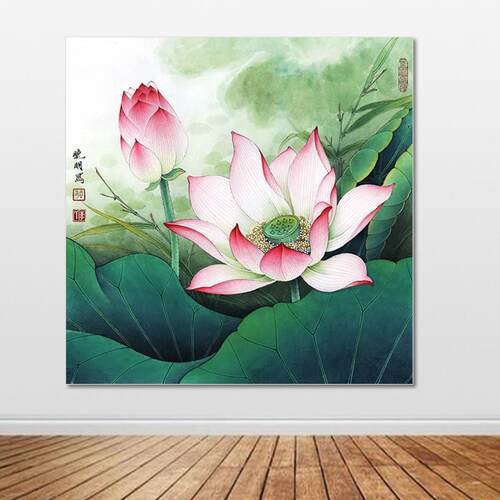 荷花贴画 画方形贴画 画厨房装饰画 画荷花自粘画 画化妆室墙画