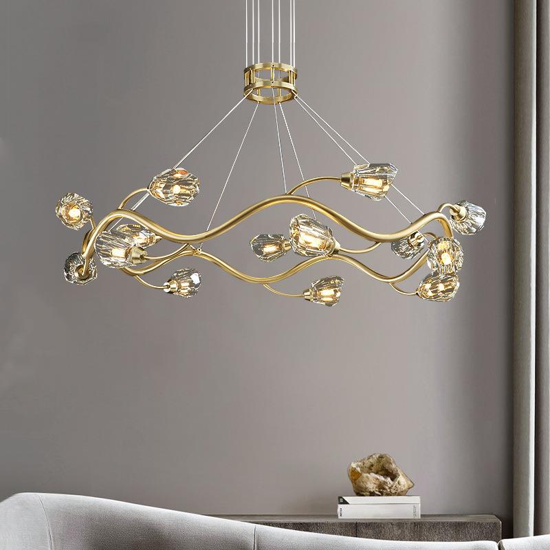 后现代轻奢吊灯客厅灯具北欧简约2021新款全铜家用餐厅卧室水晶灯