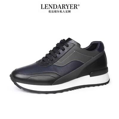 LENDARYER运动男鞋2026新款头层牛皮潮流鞋舒适厚底慢跑休闲皮鞋