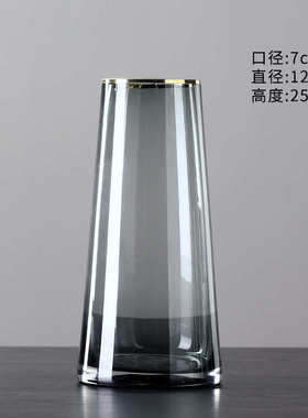 北欧透明花瓶餐桌ins客厅轻批发描金装饰品家居摆件玻璃奢风插花