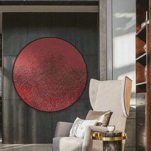 红色极简风酒店大堂挂画轻奢肌理软装高级感壁画圆形饭店墙面装饰