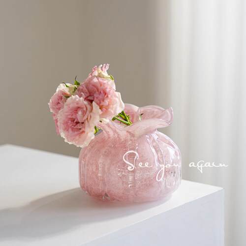 花瓶高级感客厅摆件插花创意迷你小众ins风粉色玻璃水培鲜花装饰