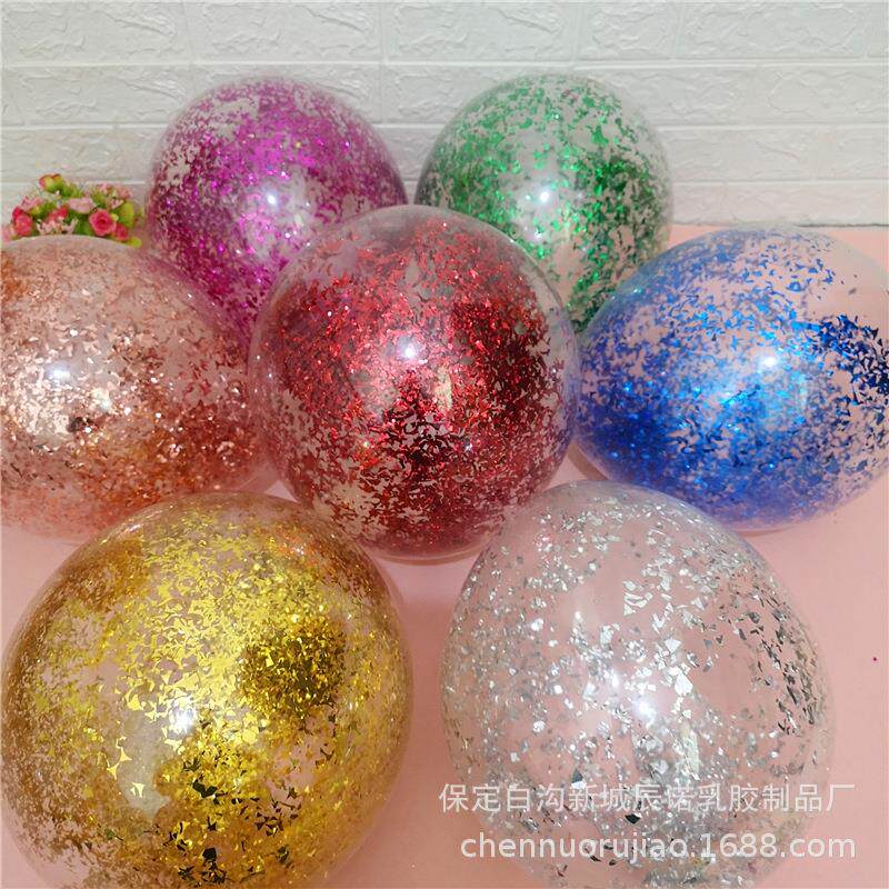 跨境魔力碎屑气球金色铝箔纸屑亮片气球12寸透明金色碎屑厂家直销