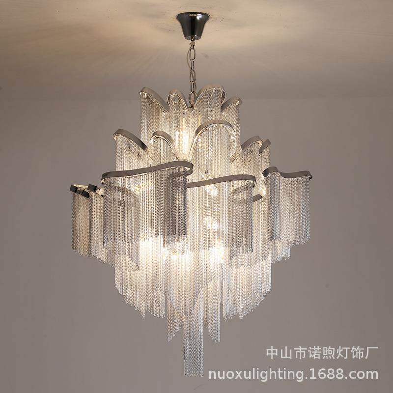 后现代复式楼大吊灯客厅轻奢别墅中空挑高loft公寓艺术楼梯流苏灯