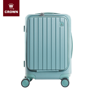 高档CROWN皇冠铝框拉链箱20寸拉杆行李箱女大容量前开盖商务旅行