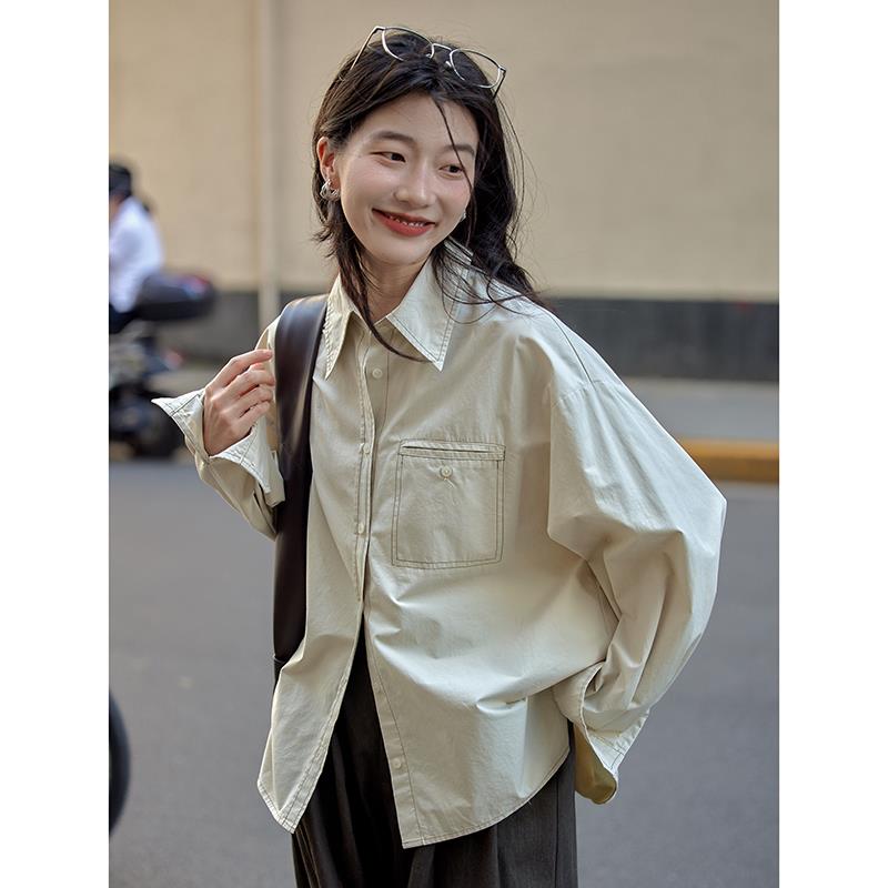 觅定明线长袖衬衫外套女秋季2024新款设计感别致衬衣气质宽松上衣