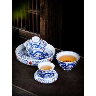主人杯陶瓷泡茶碗茶杯壶承高档茶具家用套装 青花瓷盖碗套装 批发