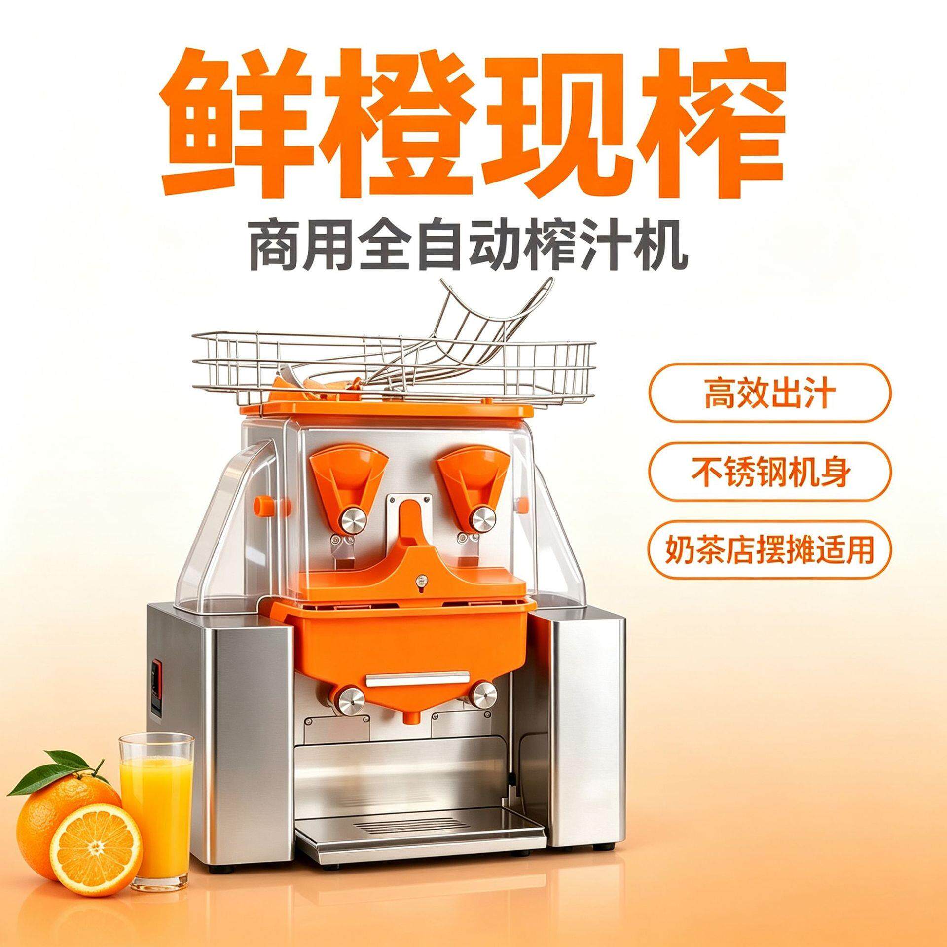 工厂直供商用全自动鲜榨橙汁机奶茶店摆摊电动橙子压榨设备