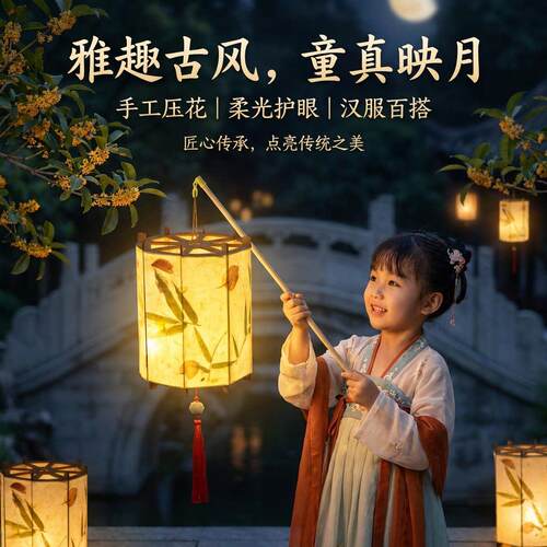 灯笼儿童手提手工diy中式古风舞蹈道具非遗花草纸宫灯仿古中花灯