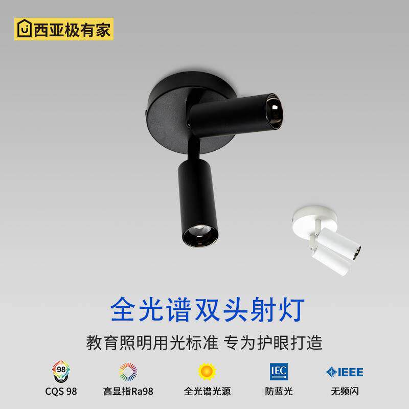 双头射灯明装全光谱可旋转玄关书房客厅背景墙吸顶天花板灯卧室床