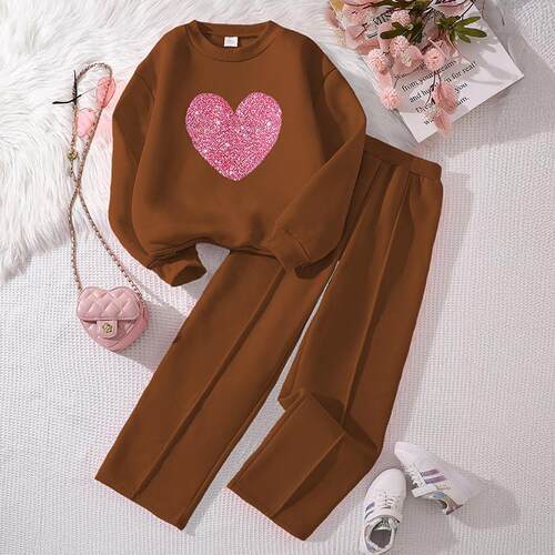 Girls' thin velvet suit, children's love long sleeved top,