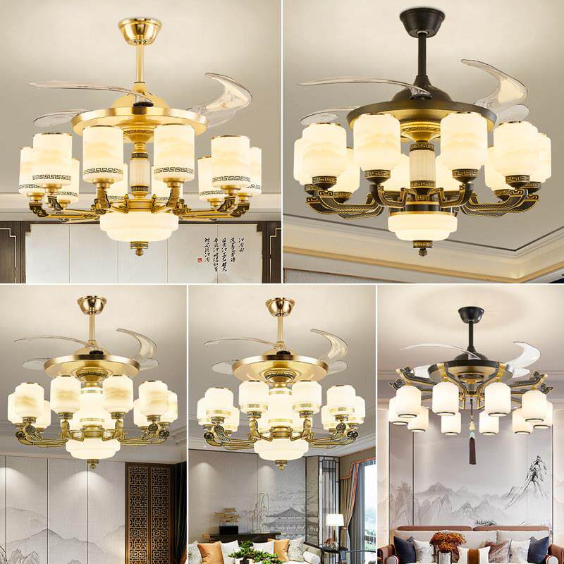 新中式吊扇灯隐形吊扇灯客厅吊灯现代简约中国风饭厅卧室吊扇灯具