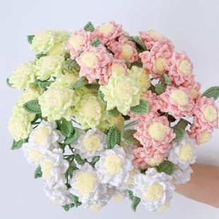 栀子花钩织成品纯手工毛线编织钩针永生花束插花瓶创意手工花批发
